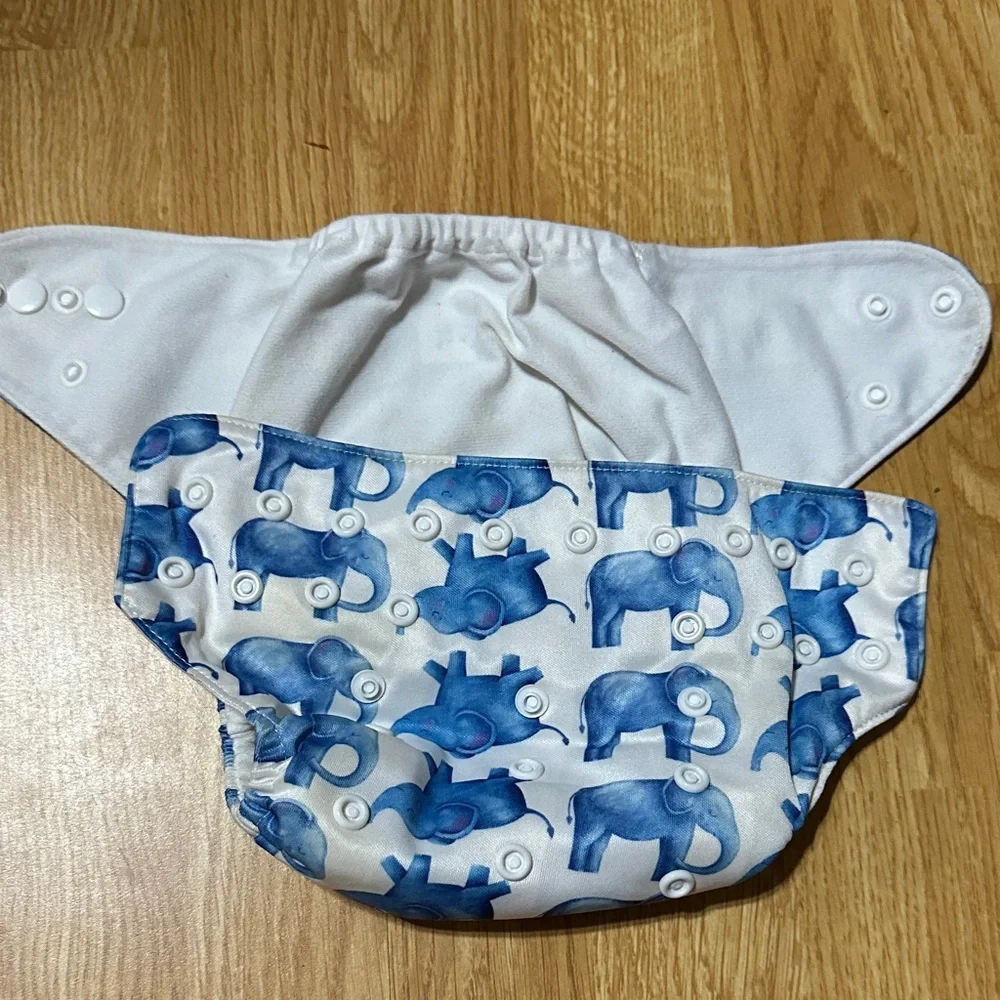 Blue Elephant Print Cloth Diaper